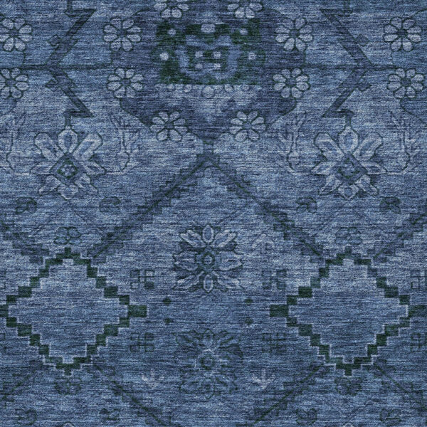 10' X 14' Navy Blue And Denim Blue Floral Washable Indoor Outdoor Area Rug