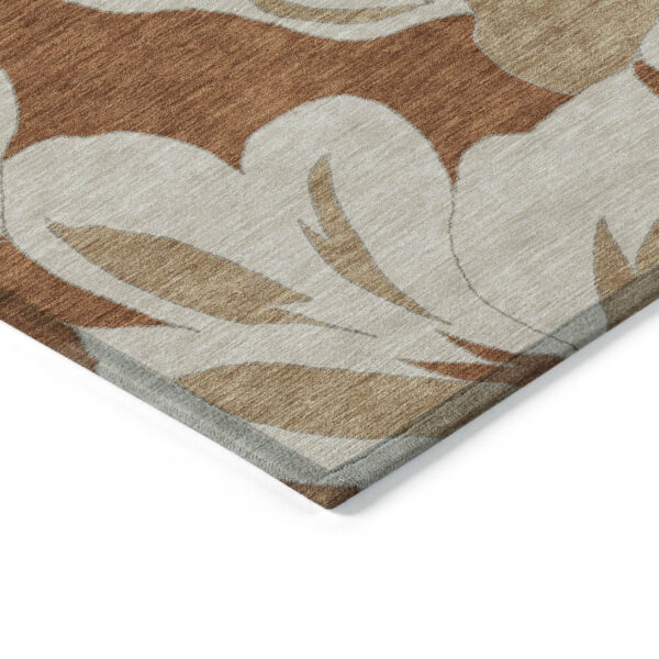 9' X 12' Terra Cotta And Beige Floral Washable Indoor Outdoor Area Rug