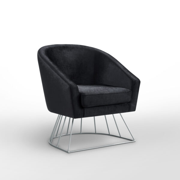 29" Black And Silver Velvet Barrel Chair