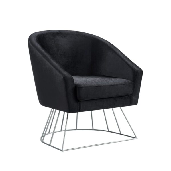 29" Black And Silver Velvet Barrel Chair