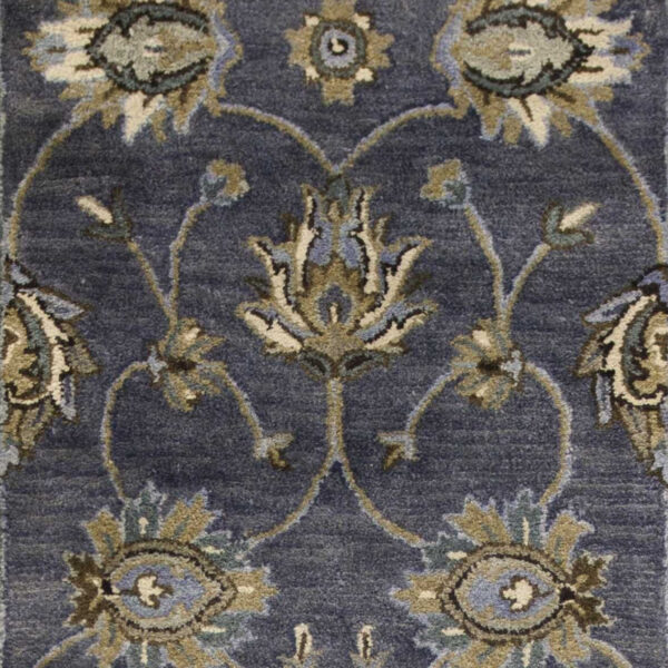 7' Midnight Blue Hand Tufted Wool Traditional Floral Indoor Runner Rug