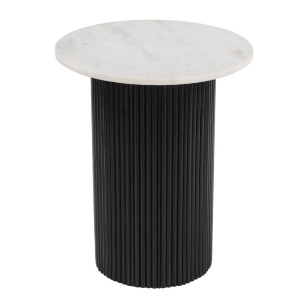 22" Black And White Wood And Marble Round Pedestal End Table