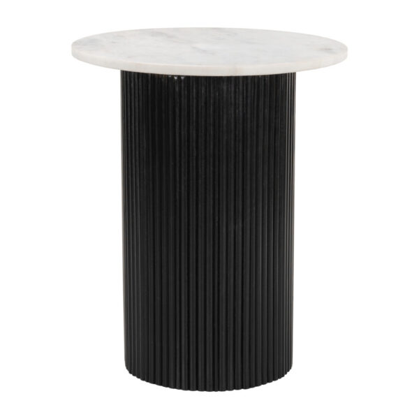 22" Black And White Wood And Marble Round Pedestal End Table