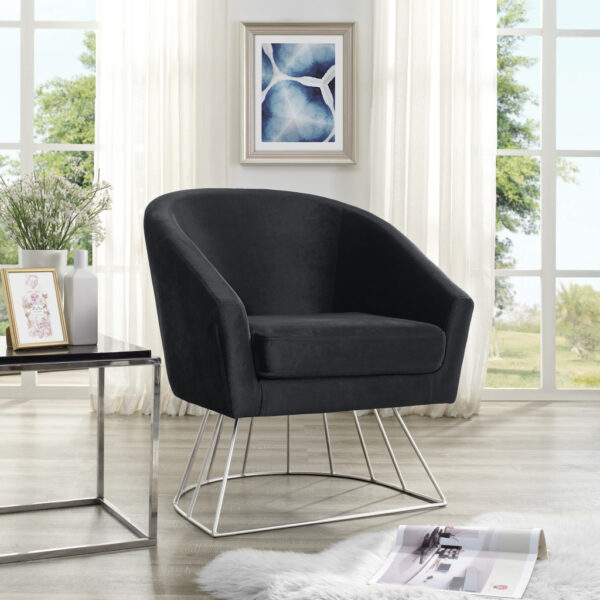 29" Black And Silver Velvet Barrel Chair