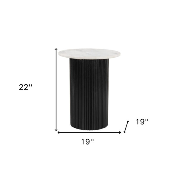 22" Black And White Wood And Marble Round Pedestal End Table