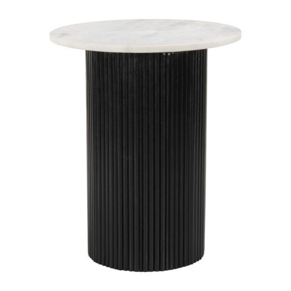 22" Black And White Wood And Marble Round Pedestal End Table