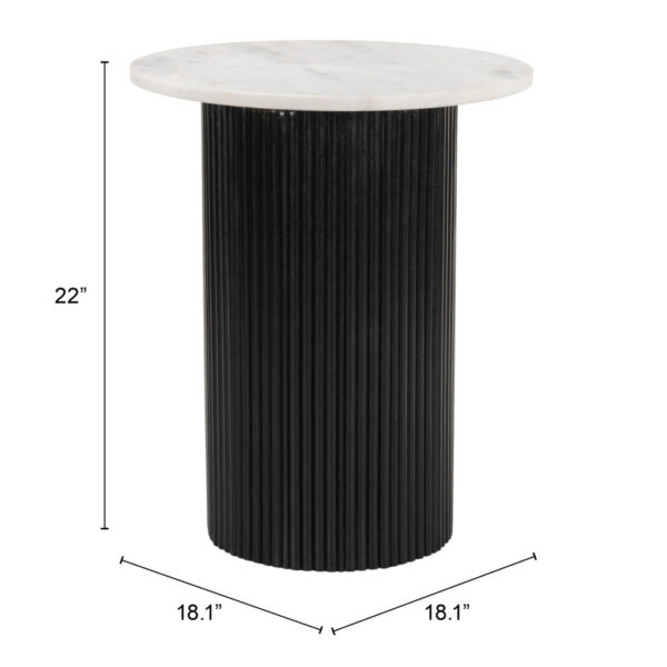 22" Black And White Wood And Marble Round Pedestal End Table