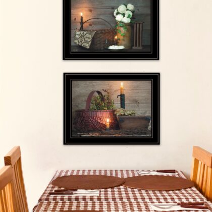 Set Of Two Baskets And Flowers Black Framed Print Wall Art