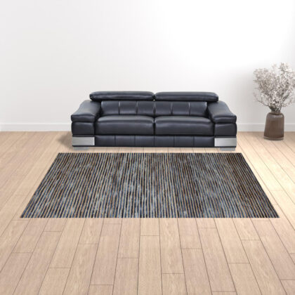 9' x 12' Blue Striped Hand Woven Area Rug