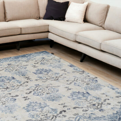 10' x 13' Blue and Ivory Oriental Area Rug