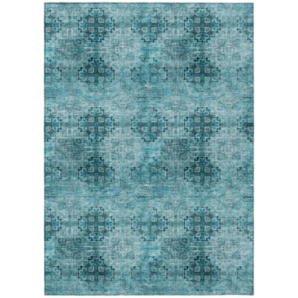 3' X 5' Teal Floral Medallion Washable Non Skid Indoor Outdoor Area Rug