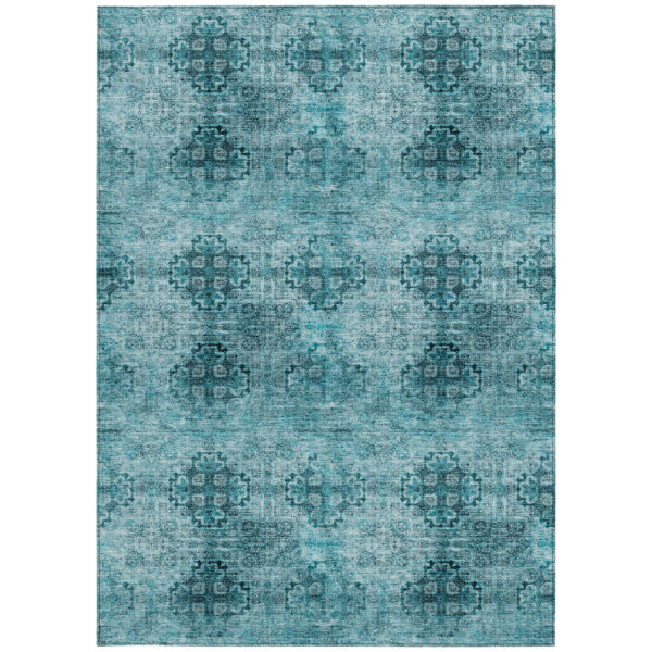 3' X 5' Teal Floral Medallion Washable Non Skid Indoor Outdoor Area Rug