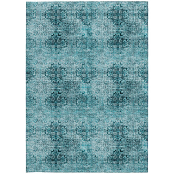 3' X 5' Teal Floral Medallion Washable Non Skid Indoor Outdoor Area Rug