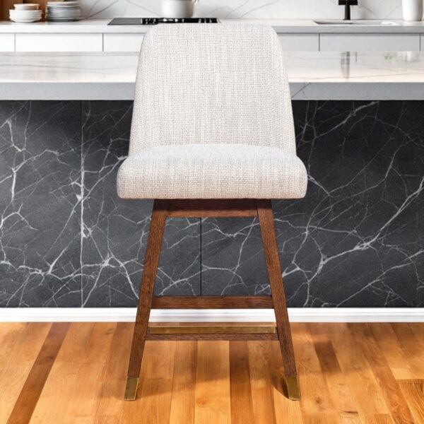 Beige And Brown Solid Wood Swivel Counter Height Bar Chair