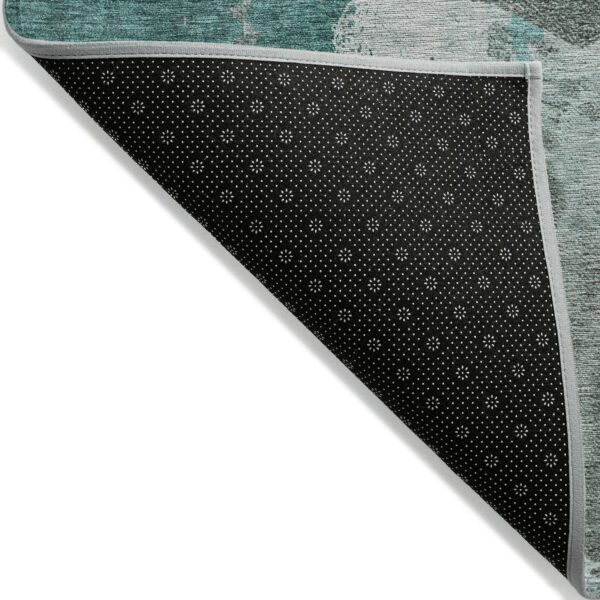 3' X 5' Dark Green Aqua And Gray Abstract Washable Indoor Outdoor Area Rug