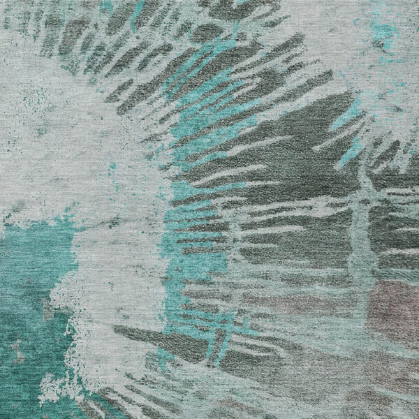 3' X 5' Dark Green Aqua And Gray Abstract Washable Indoor Outdoor Area Rug