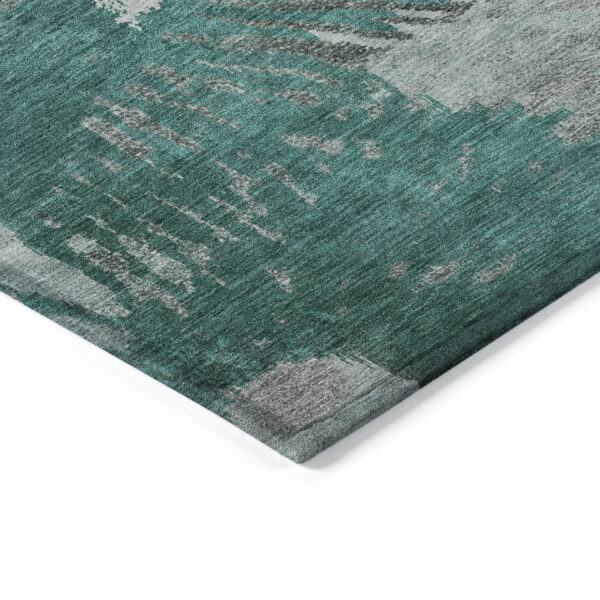 3' X 5' Dark Green Aqua And Gray Abstract Washable Indoor Outdoor Area Rug