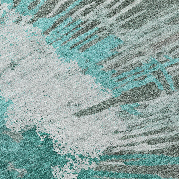 3' X 5' Dark Green Aqua And Gray Abstract Washable Indoor Outdoor Area Rug