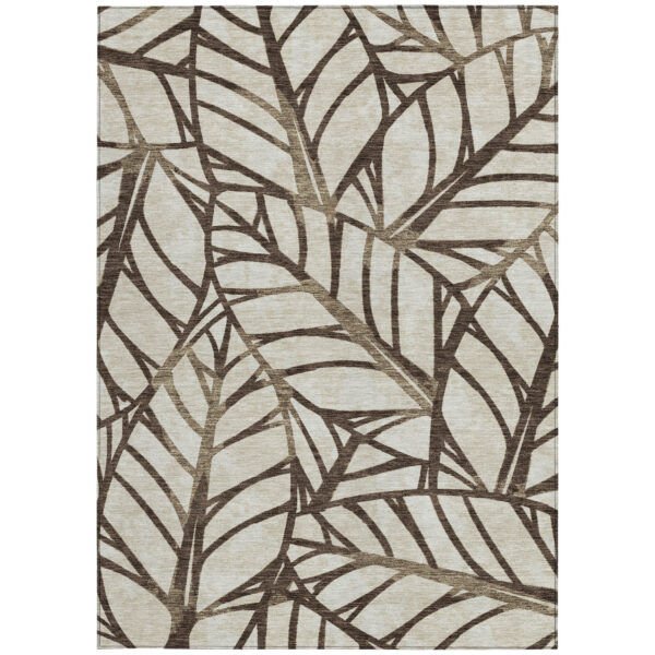 3' X 5' Chocolate And Beige Floral Washable Indoor Outdoor Area Rug