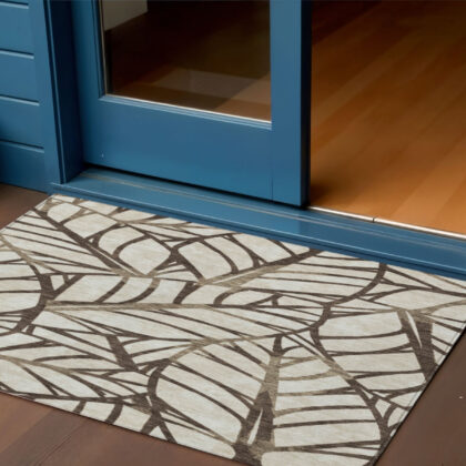 3' X 5' Chocolate And Beige Floral Washable Indoor Outdoor Area Rug