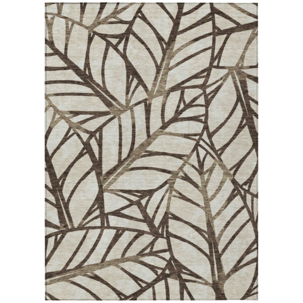 3' X 5' Chocolate And Beige Floral Washable Indoor Outdoor Area Rug