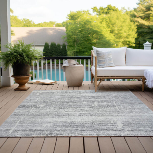10' X 14' Silver Gray And Charcoal Abstract Washable Indoor Outdoor Area Rug