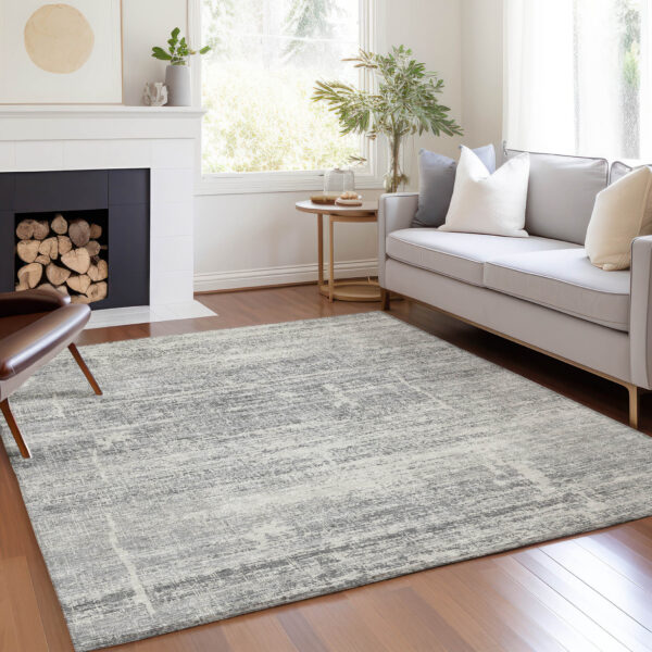 10' X 14' Silver Gray And Charcoal Abstract Washable Indoor Outdoor Area Rug