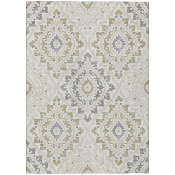 9' X 12' Ivory Beige And Gray Floral Washable Indoor Outdoor Area Rug