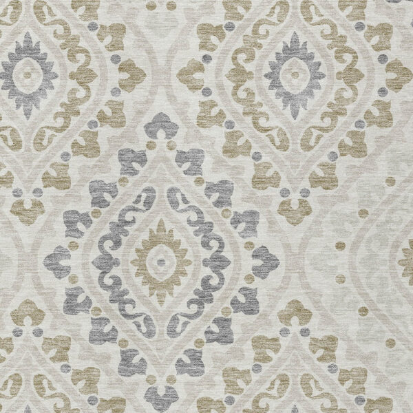 9' X 12' Ivory Beige And Gray Floral Washable Indoor Outdoor Area Rug