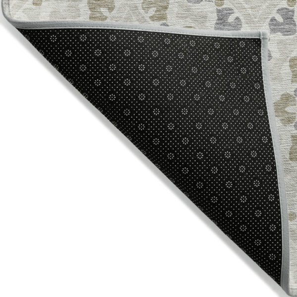 9' X 12' Ivory Beige And Gray Floral Washable Indoor Outdoor Area Rug