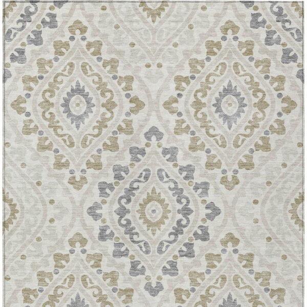 9' X 12' Ivory Beige And Gray Floral Washable Indoor Outdoor Area Rug