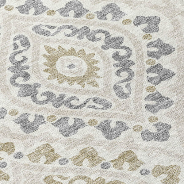 9' X 12' Ivory Beige And Gray Floral Washable Indoor Outdoor Area Rug
