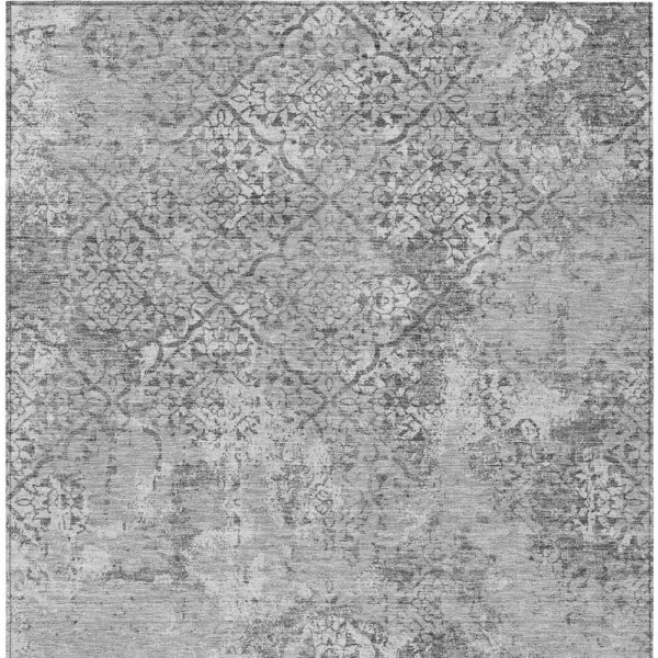 9' X 12' Gray Charcoal And Silver Floral Washable Indoor Outdoor Area Rug