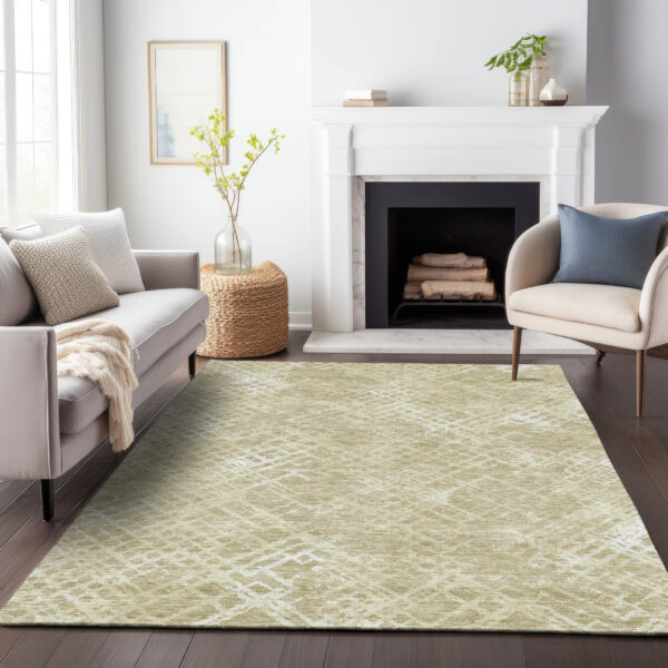 8' X 10' Beige Tan And Ivory Geometric Washable Indoor Outdoor Area Rug