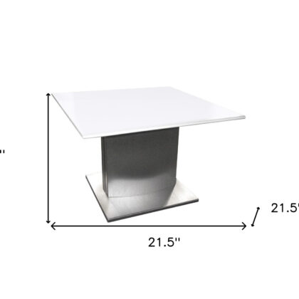 22" White And Silver Marble And Metal Square Pedestal End Table