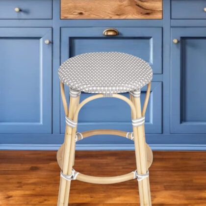 24" Natural Gray and White Rattan Backless Counter Height Bar Chair