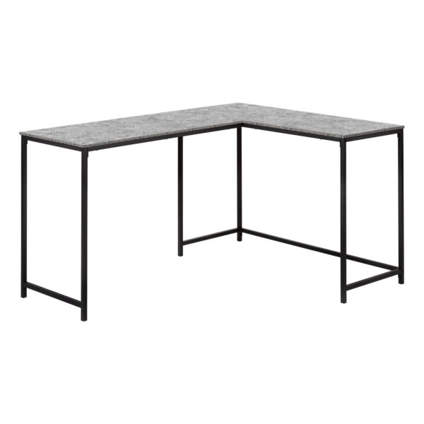 58" Gray and Black Faux Stone Wood And Metal Corner Computer Desk