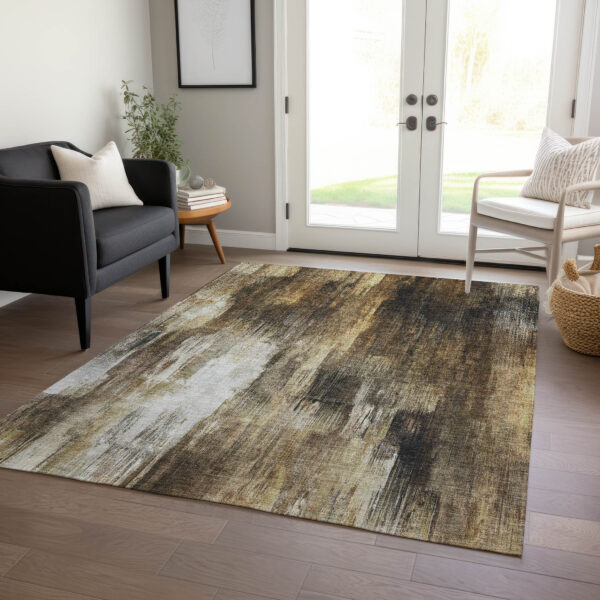 5' X 8' Chocolate Abstract Washable Non Skid Indoor Outdoor Area Rug