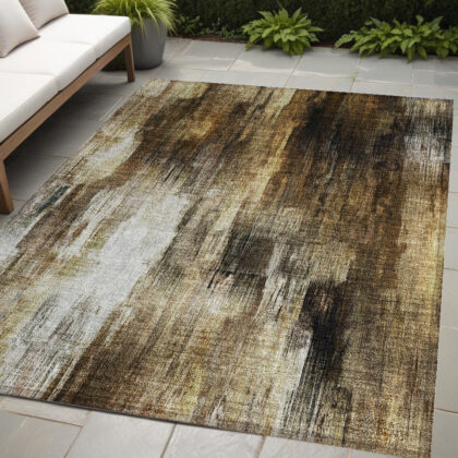 5' X 8' Chocolate Abstract Washable Non Skid Indoor Outdoor Area Rug
