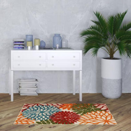 3' X 5' Green Floral Non Skid Indoor Outdoor Area Rug