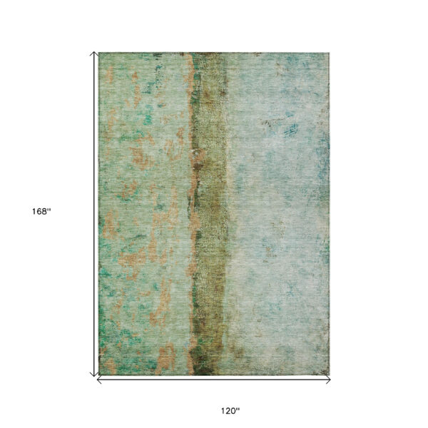 10' X 14' Green Olive Green And Blue Abstract Washable Indoor Outdoor Area Rug