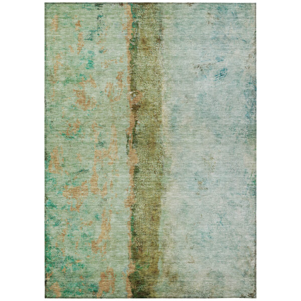10' X 14' Green Olive Green And Blue Abstract Washable Indoor Outdoor Area Rug