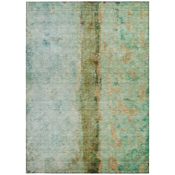 10' X 14' Green Olive Green And Blue Abstract Washable Indoor Outdoor Area Rug