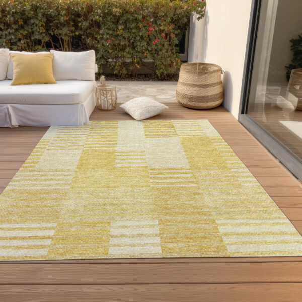 3' X 5' Gold Wheat And Ivory Striped Washable Indoor Outdoor Area Rug