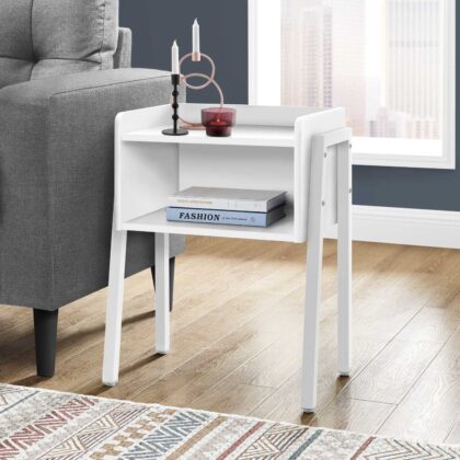 23" Rectangular White Accent Table With White Metal Legs