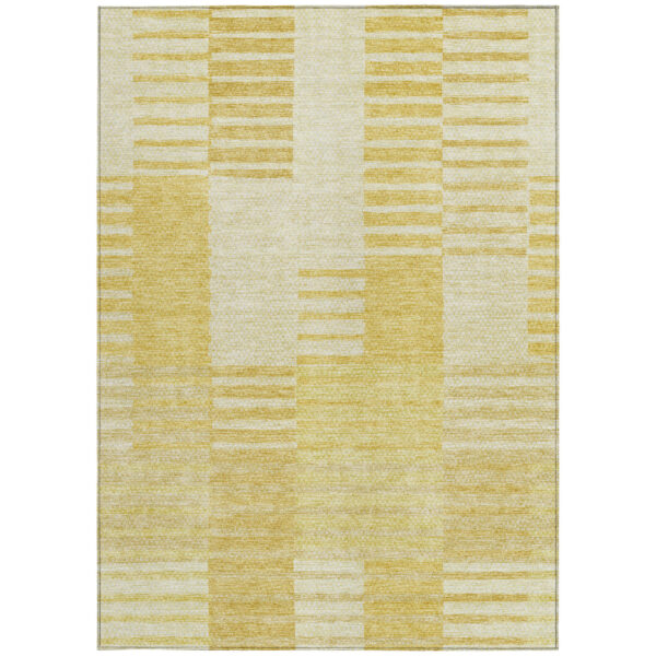 3' X 5' Gold Wheat And Ivory Striped Washable Indoor Outdoor Area Rug