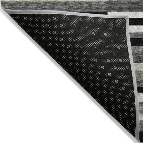 5' X 8' Black Charcoal And Gray Striped Washable Indoor Outdoor Area Rug