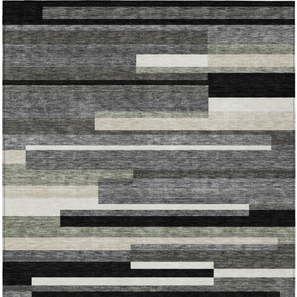 5' X 8' Black Charcoal And Gray Striped Washable Indoor Outdoor Area Rug
