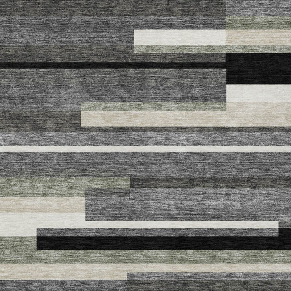 5' X 8' Black Charcoal And Gray Striped Washable Indoor Outdoor Area Rug