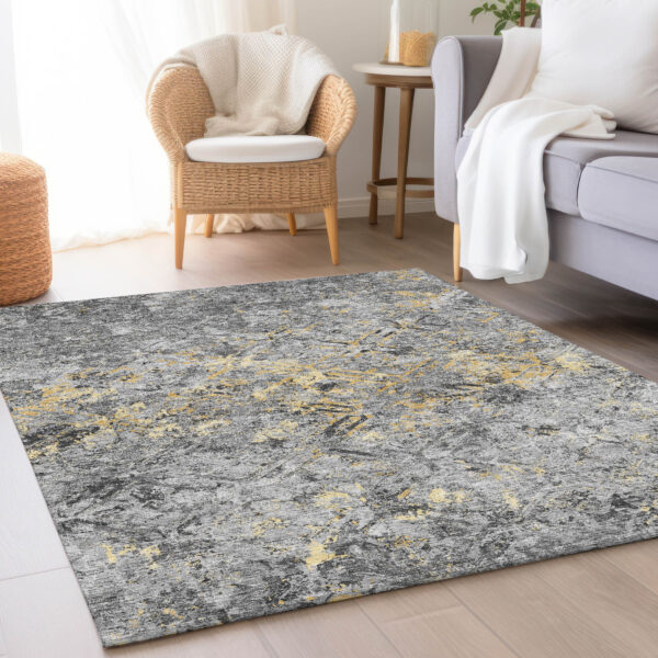 3' X 5' Gray Silver And Charcoal Geometric Washable Indoor Outdoor Area Rug